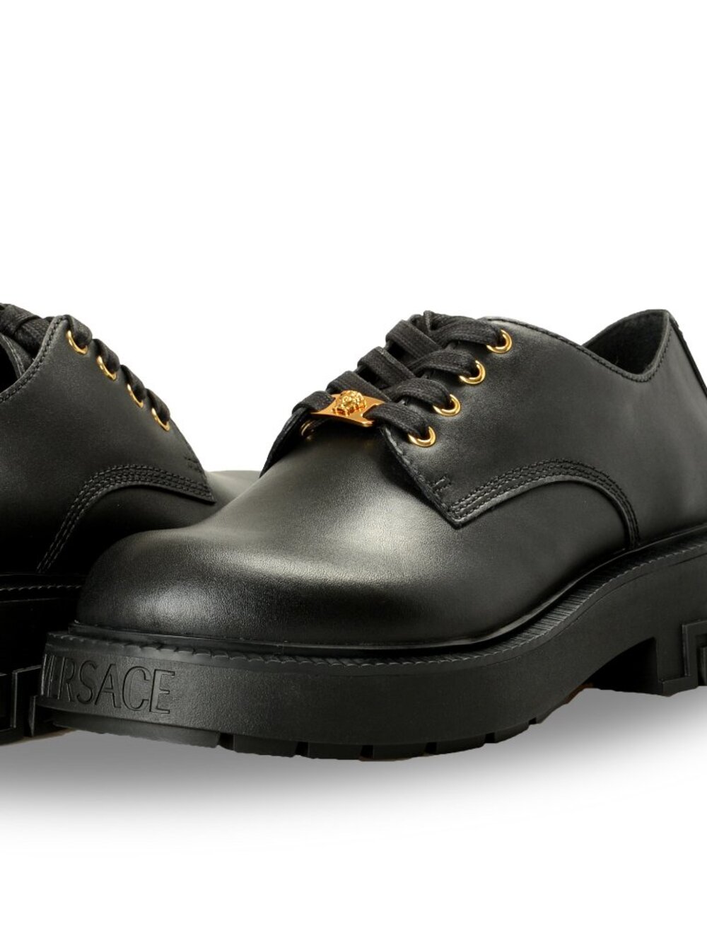 Versace Men's Black Leather Lace Up Derby Shoes US 9 IT 42